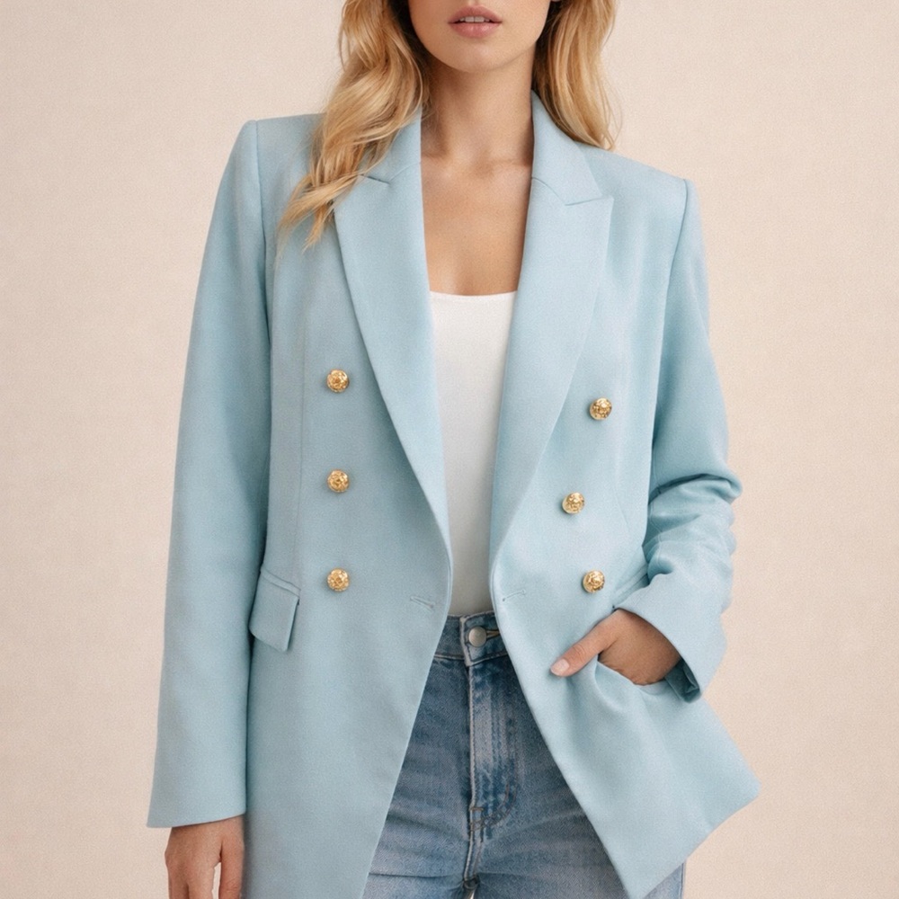 Zara Sky Blue Blazer with Gold Buttons